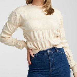 Cream ecru ruched knit long sleeve sweater made in Italy NWT